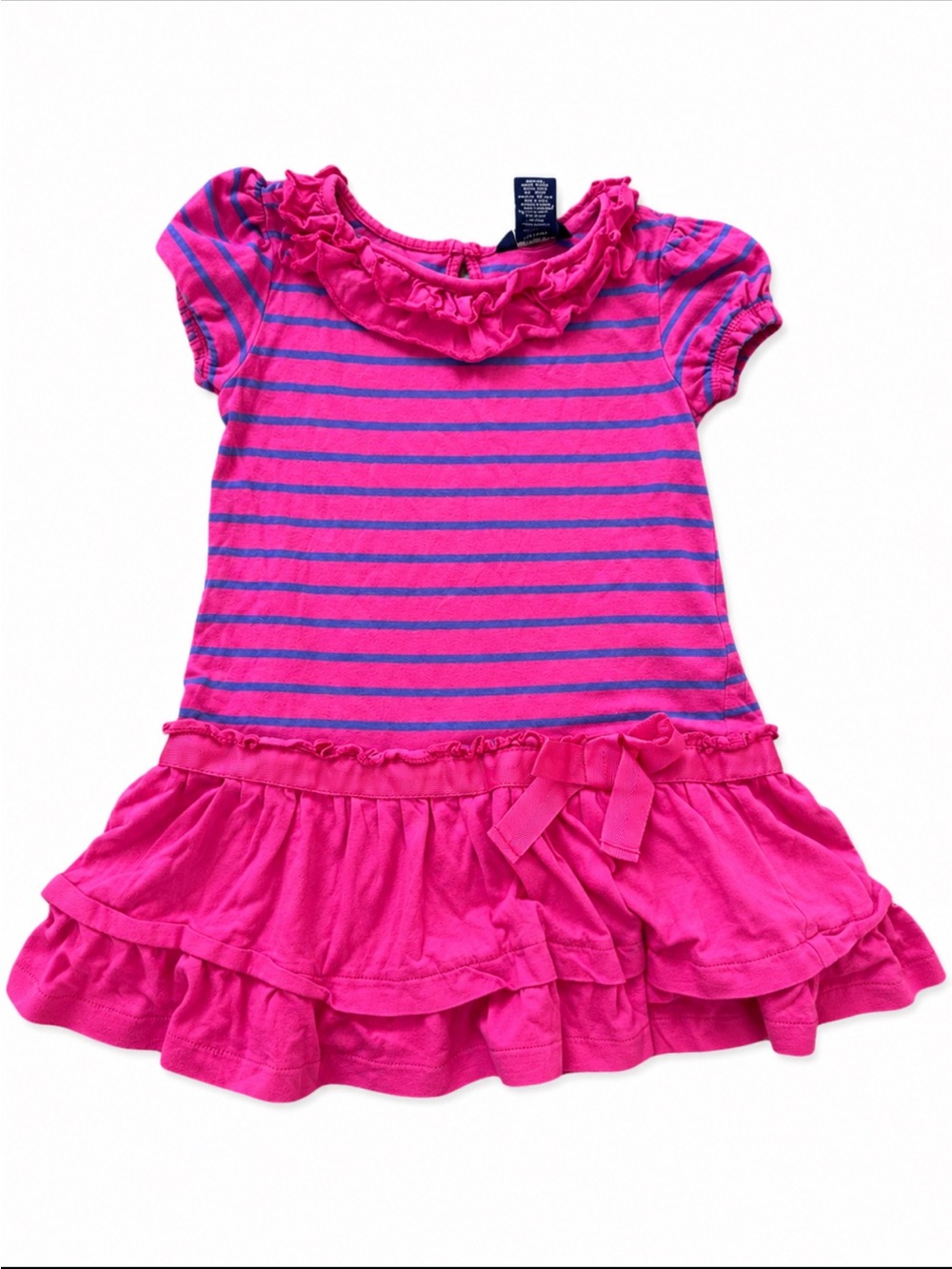 Chaps Pink & Blue Striped Ruffle Skirt Dress